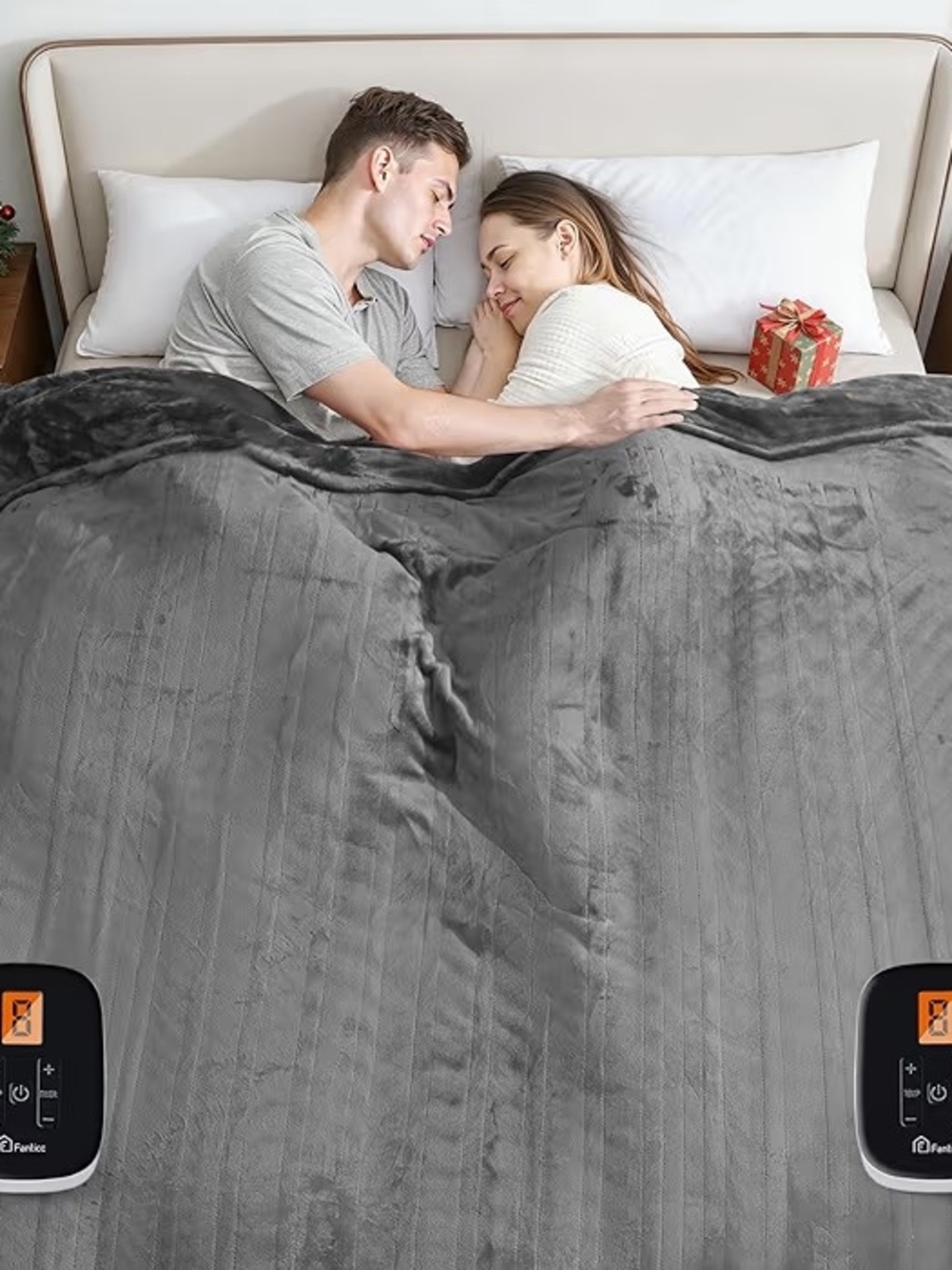 Luxury Velvet Plush Electric Heated Blanket - Gray - Queen